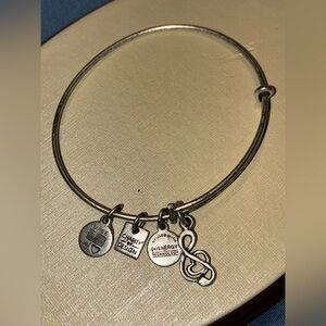 Alex and Ani Silver Tone Treble Clef & Charm Bangle Bracelet